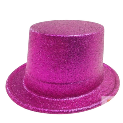 GLITTER TOP HAT Fancy Party Plastic Costume Tall Cap Fun Dress Up Sparkle - Hot Pink-0