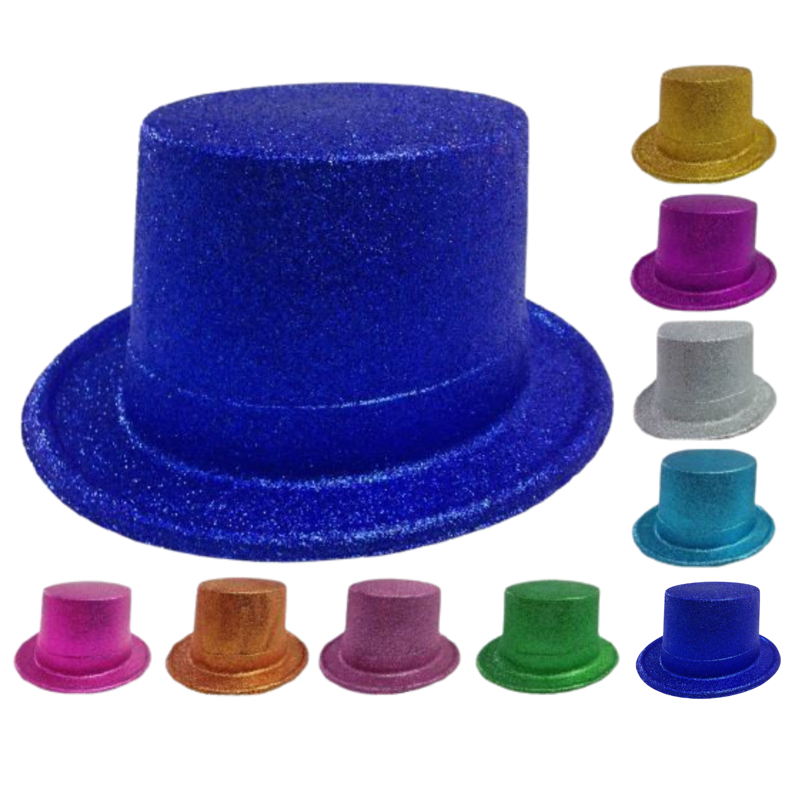 GLITTER TOP HAT Fancy Party Plastic Costume Tall Cap Fun Dress Up Sparkle - Red-1