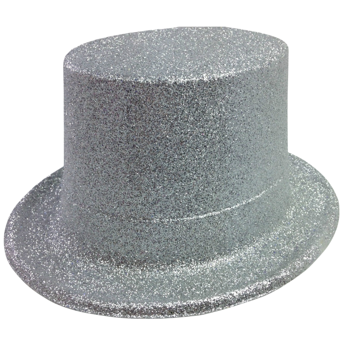 GLITTER TOP HAT Fancy Party Plastic Costume Tall Cap Fun Dress Up Sparkle - Silver-0