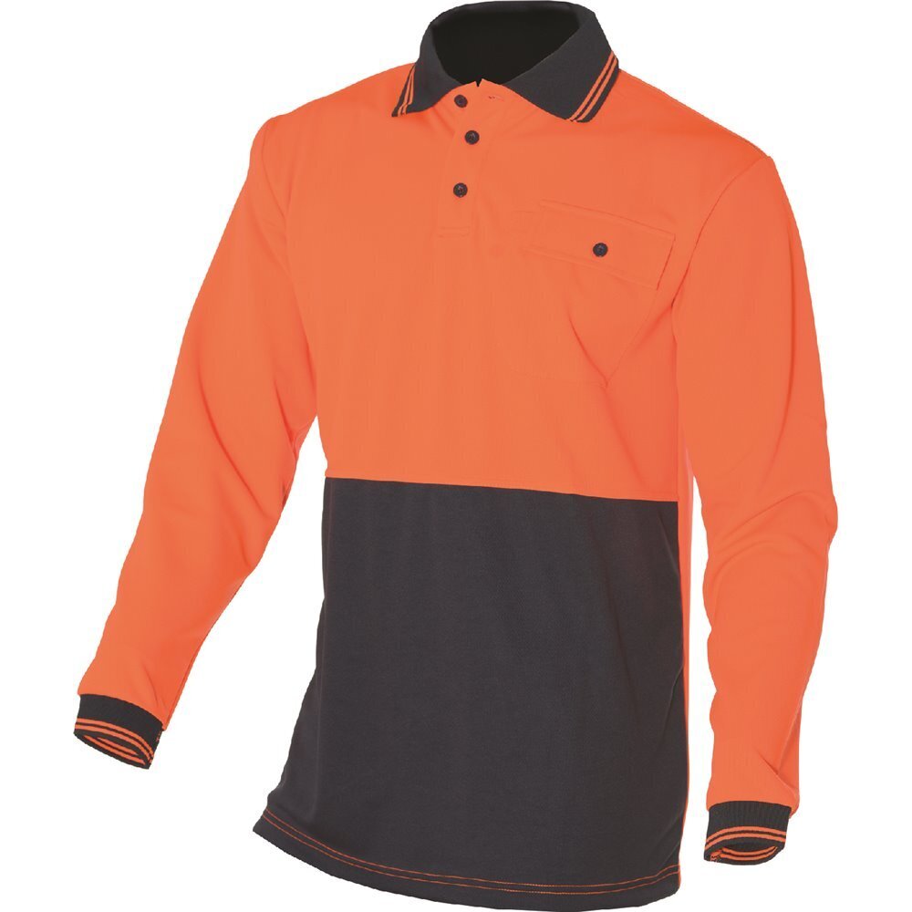 HUSKI Hi Vis Polo Shirt Long Sleeve Safety High Visibility Workwear Driver PPE - Orange - 3XL-0