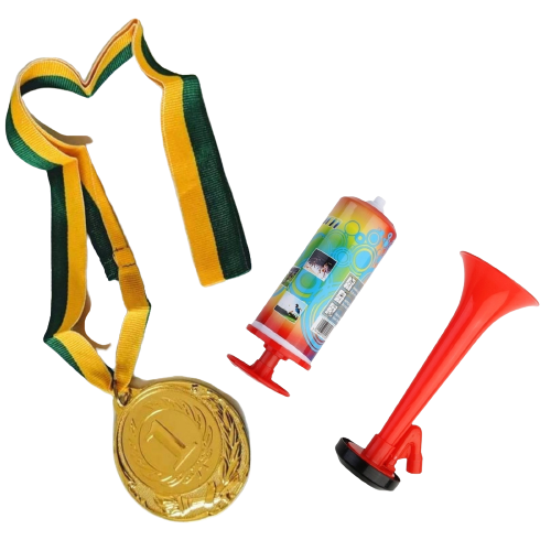 1st Gold Medal Winner + Air Horn Party Set School Sports Day Olympics Ribbon-0