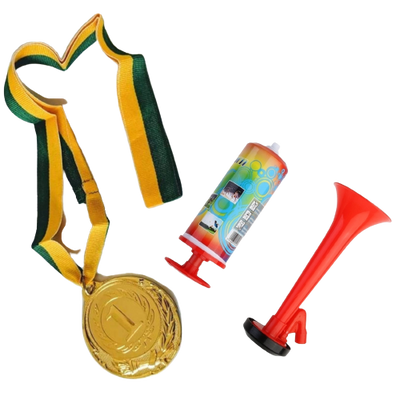 1st Gold Medal Winner + Air Horn Party Set School Sports Day Olympics Ribbon-0