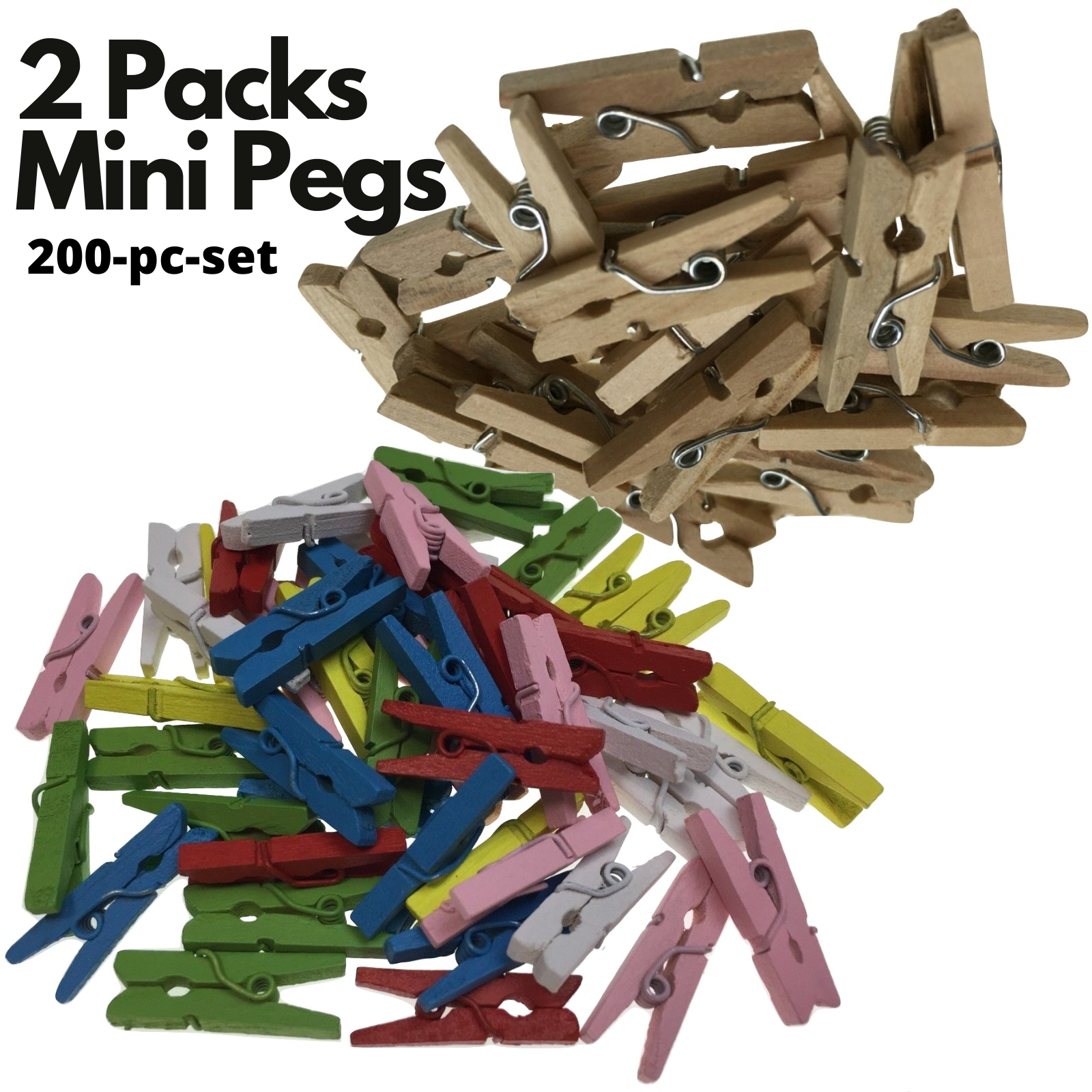 200pc Set Mini Wooden Pegs Craft Scrapbook Shower Clothes Pin 25mm-1