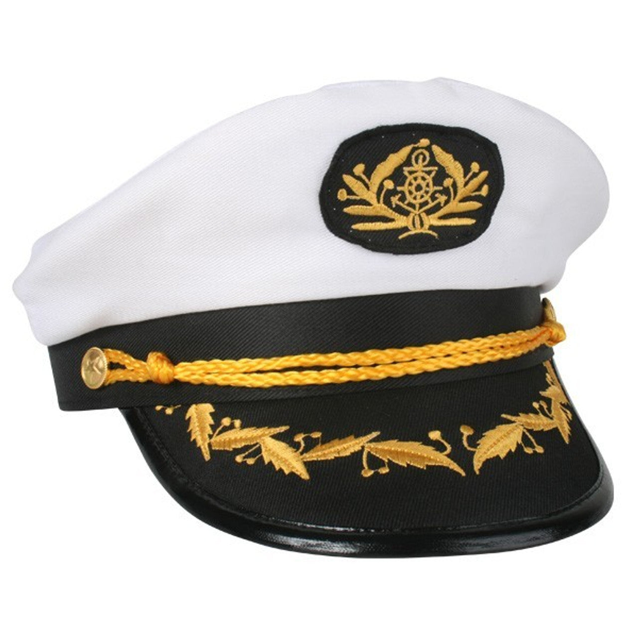 Captain Hat Adult Party Costume Skipper Sailor Ship Captain Cap - White/Black-0