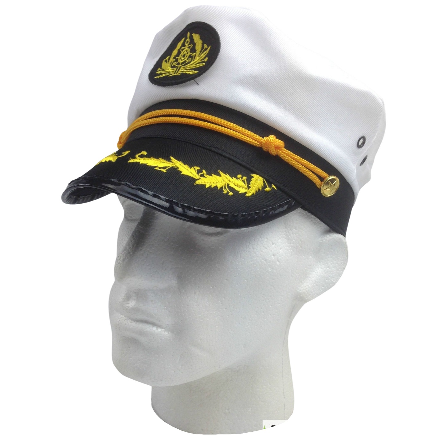 Captain Hat Adult Party Costume Skipper Sailor Ship Captain Cap - White/Black-2