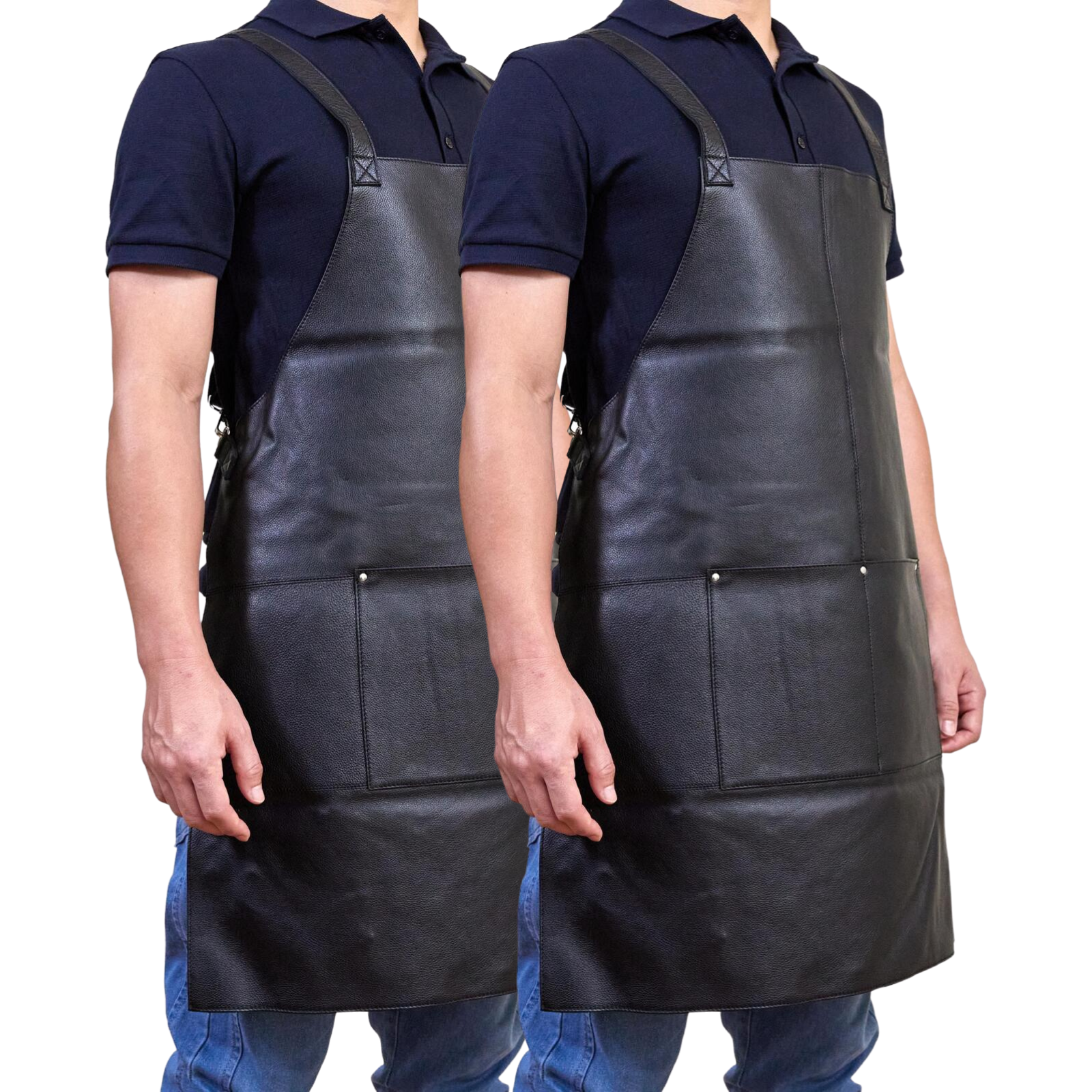 2x Pierre Cardin Professional Leather Apron Butcher Woodwork Barber Chef - Black-1