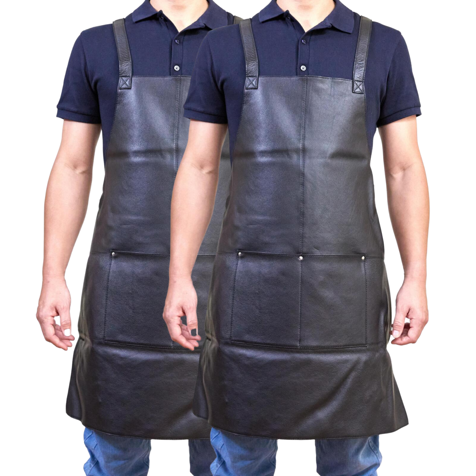 2x Pierre Cardin Professional Leather Apron Butcher Woodwork Barber Chef - Black-2