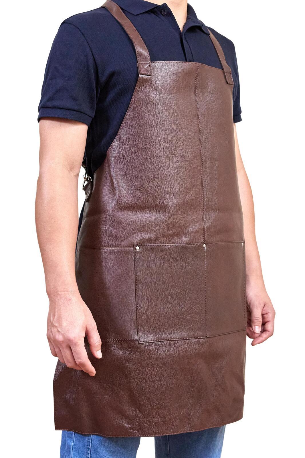 Pierre Cardin Professional Leather Apron Butcher Woodwork Hairdressing Barber Chef - Brown-0