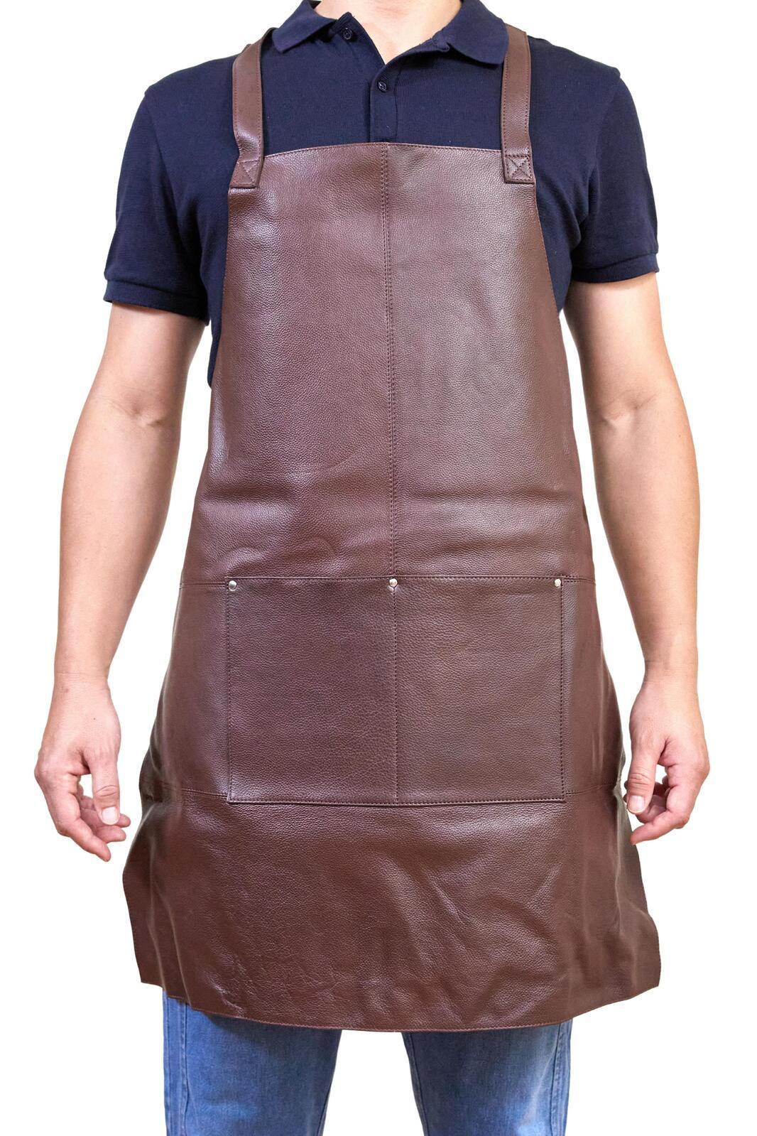 Pierre Cardin Professional Leather Apron Butcher Woodwork Hairdressing Barber Chef - Brown-2