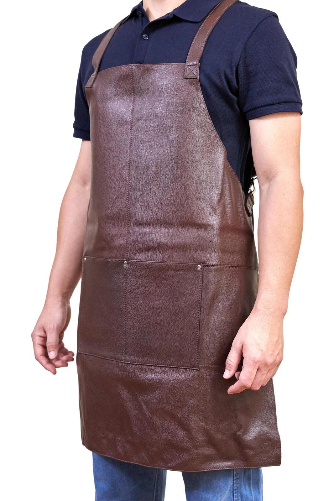 Pierre Cardin Professional Leather Apron Butcher Woodwork Hairdressing Barber Chef - Brown-3