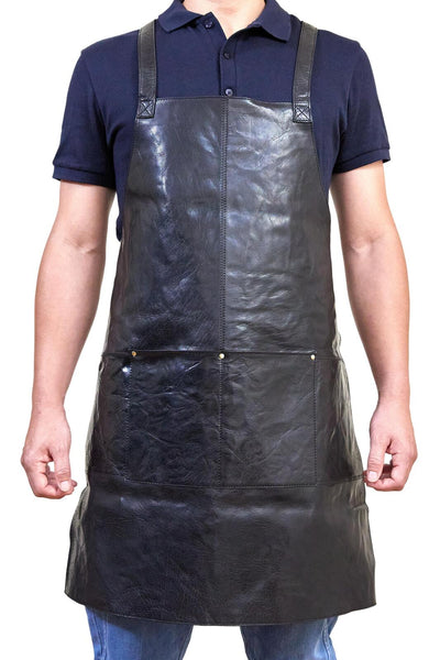 Pierre Cardin Professional Leather Apron Butcher Woodwork Hairdressing Barber Chef - Black-0