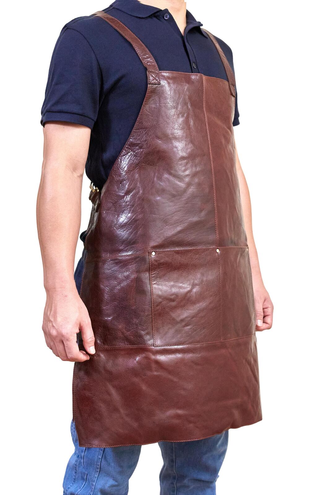 Pierre Cardin Professional Leather Apron Butcher Woodwork Hairdressing Barber Chef - Chestnut-0