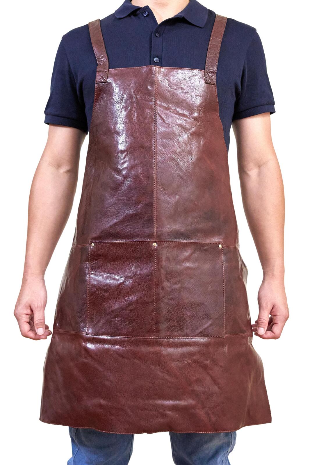 Pierre Cardin Professional Leather Apron Butcher Woodwork Hairdressing Barber Chef - Chestnut-2