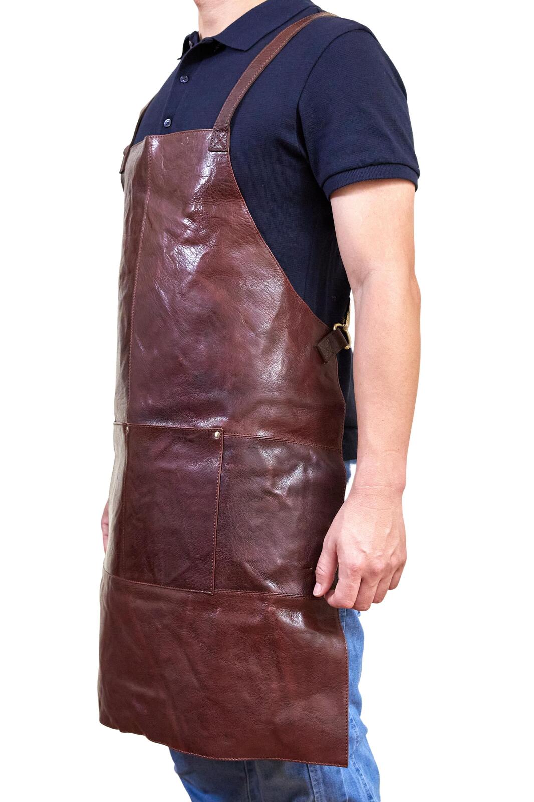 Pierre Cardin Professional Leather Apron Butcher Woodwork Hairdressing Barber Chef - Chestnut-3