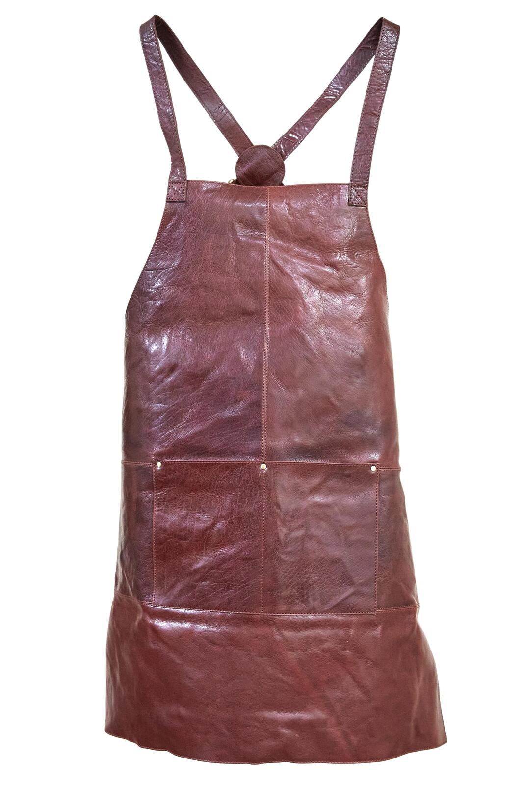 Pierre Cardin Professional Leather Apron Butcher Woodwork Hairdressing Barber Chef - Chestnut-4