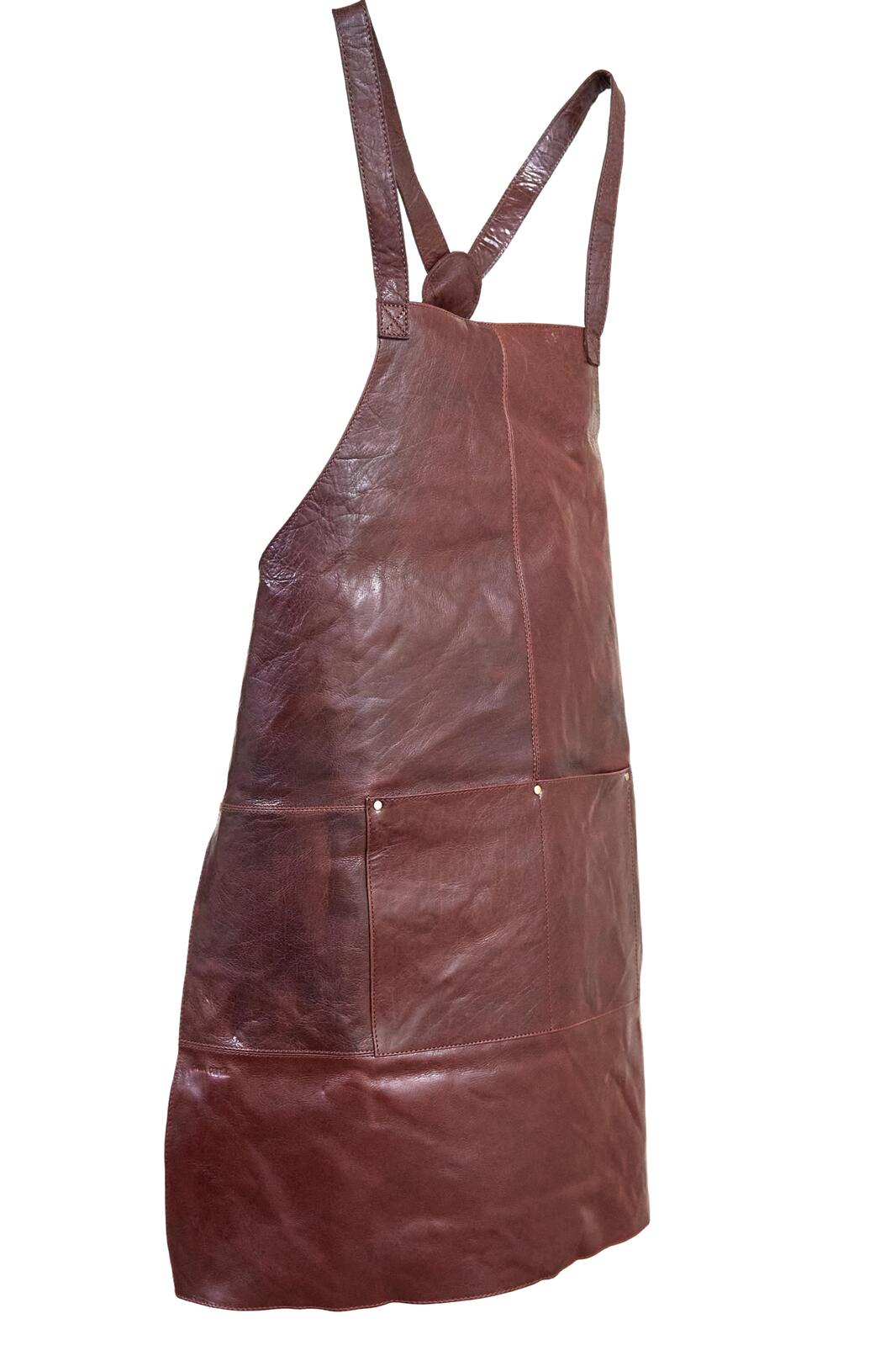 Pierre Cardin Professional Leather Apron Butcher Woodwork Hairdressing Barber Chef - Chestnut-10