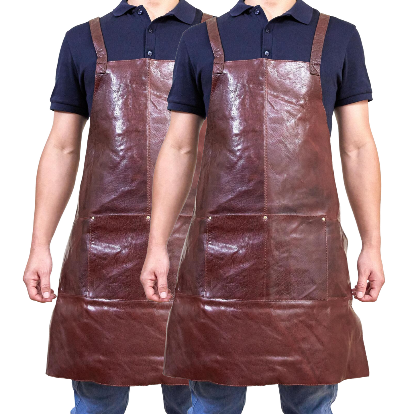 2x Pierre Cardin Professional Leather Apron Butcher Woodwork  Barber - Chestnut-2