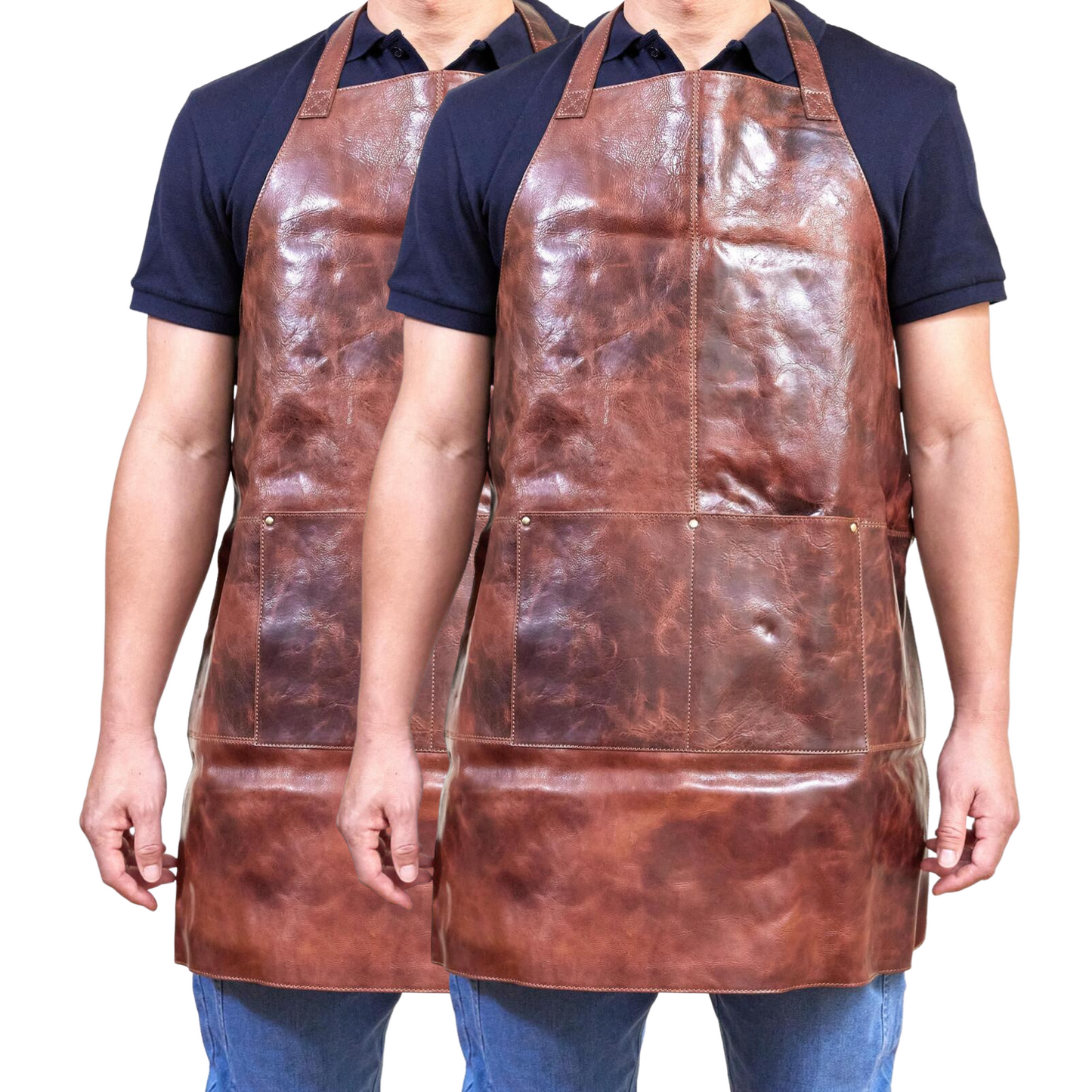 2x Pierre Cardin Professional Leather Apron Butcher Woodwork Barber - Cognac-0