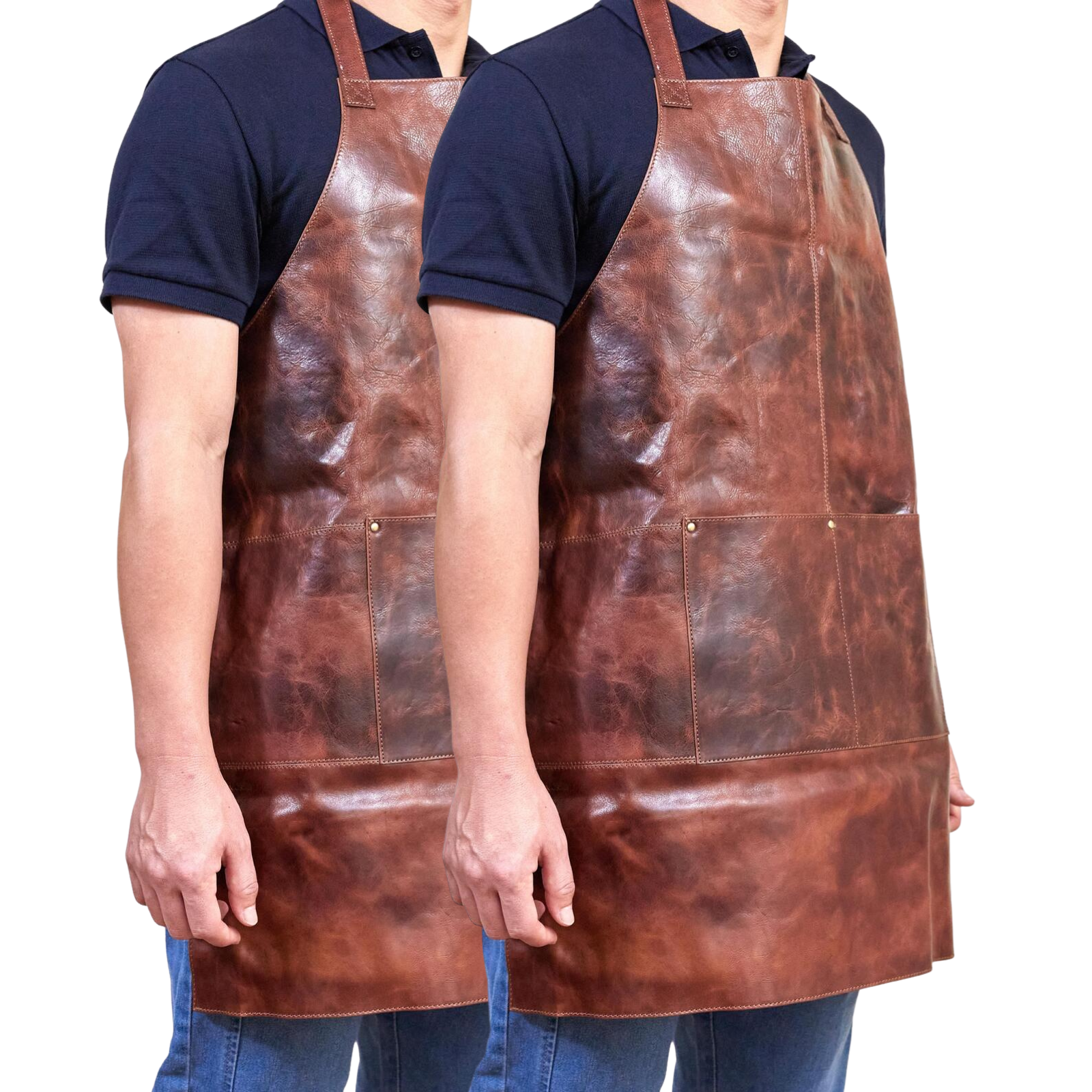 2x Pierre Cardin Professional Leather Apron Butcher Woodwork Barber - Cognac-2