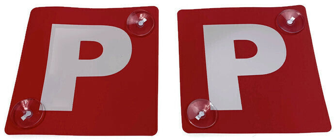 2x RED P PLATES Stay-Put Suction Disks Probationary Car Window Signs NSW-0