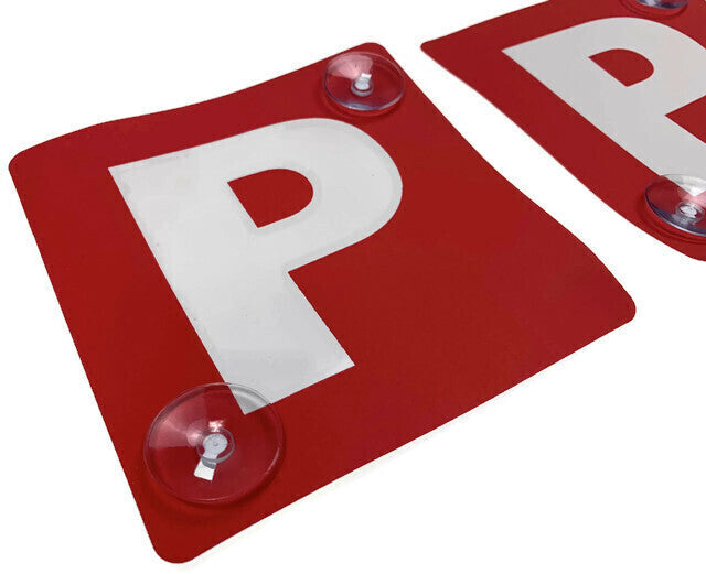 2x RED P PLATES Stay-Put Suction Disks Probationary Car Window Signs NSW-2