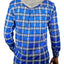 Mens Cotton Flannelette Shirt w Jersey Hood Long Sleeve Flannel - Spanish Blue - 3XL-4