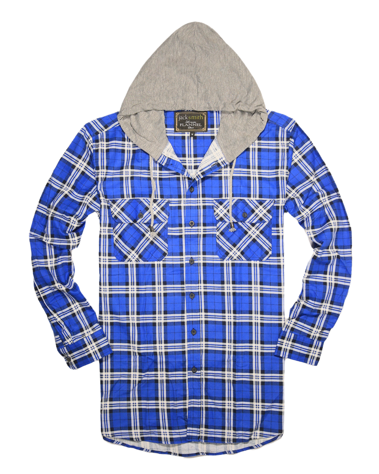 Mens Cotton Flannelette Shirt w Jersey Hood Long Sleeve Flannel - Spanish Blue - 3XL-5