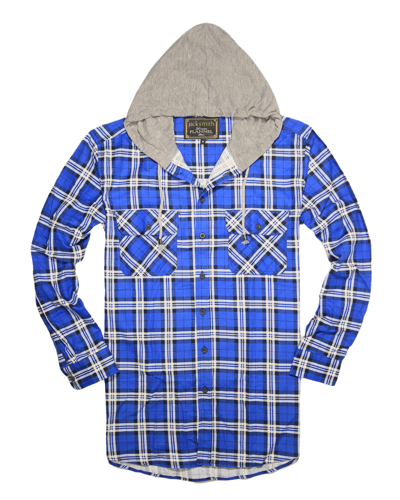 Mens Cotton Flannelette Shirt w Jersey Hood Long Sleeve Flannel - Spanish Blue - L-5