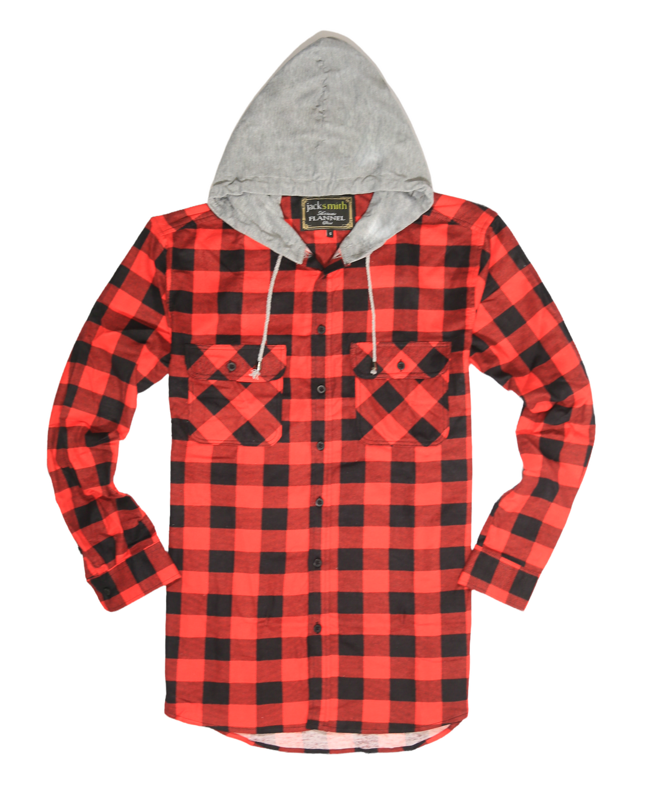 Mens Cotton Flannelette Shirt w Jersey Hood Long Sleeve Flannel - Red/Black - L-5