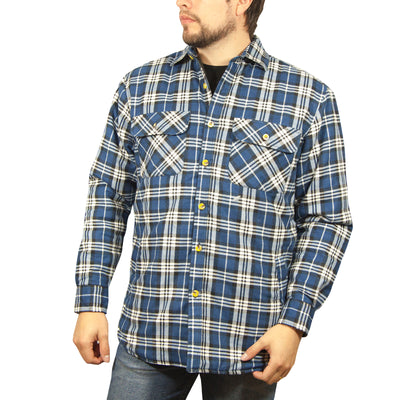 Jacksmith Quilted Flannelette Shirt Mens Jacket 100% Cotton Padded Warm Winter Flannel - Navy/Light Blue - M-0