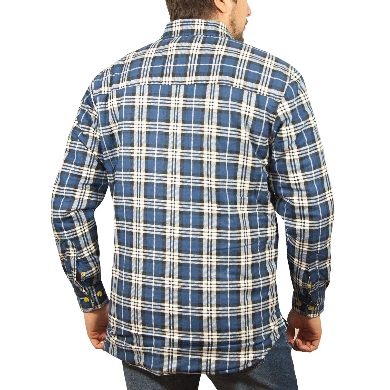 Jacksmith Quilted Flannelette Shirt Mens Jacket 100% Cotton Padded Warm Winter Flannel - Navy/Light Blue - M-3