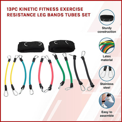 13PC Kinetic Fitness Exercise Resistance Leg Bands Tubes Set-2