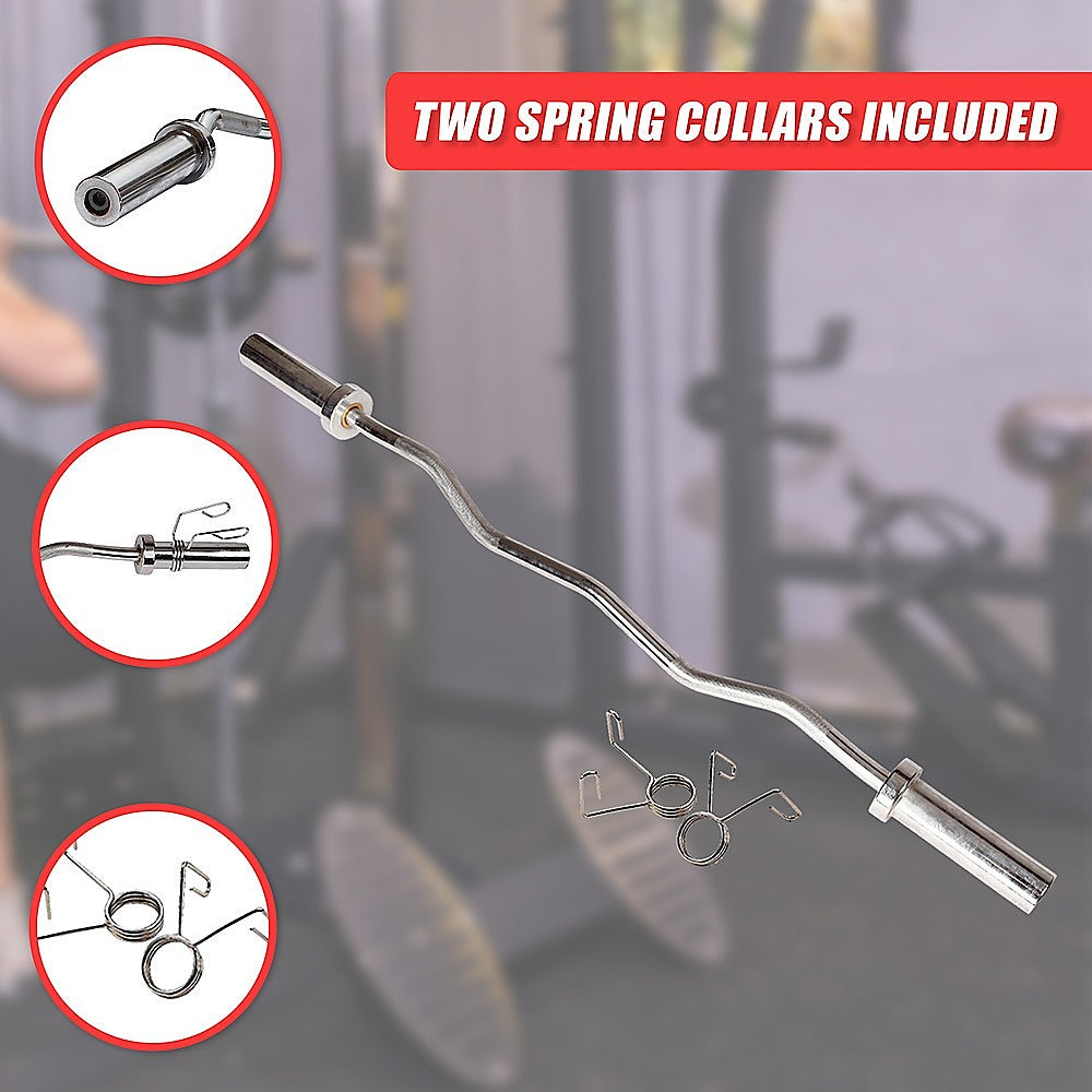 Chrome Olympic Curl Bar Barbell Heavy Duty EZ with Spring Collars-5