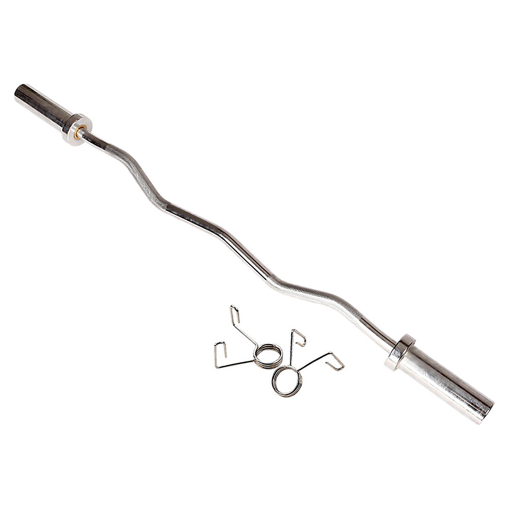 Chrome Olympic Curl Bar Barbell Heavy Duty EZ with Spring Collars-3