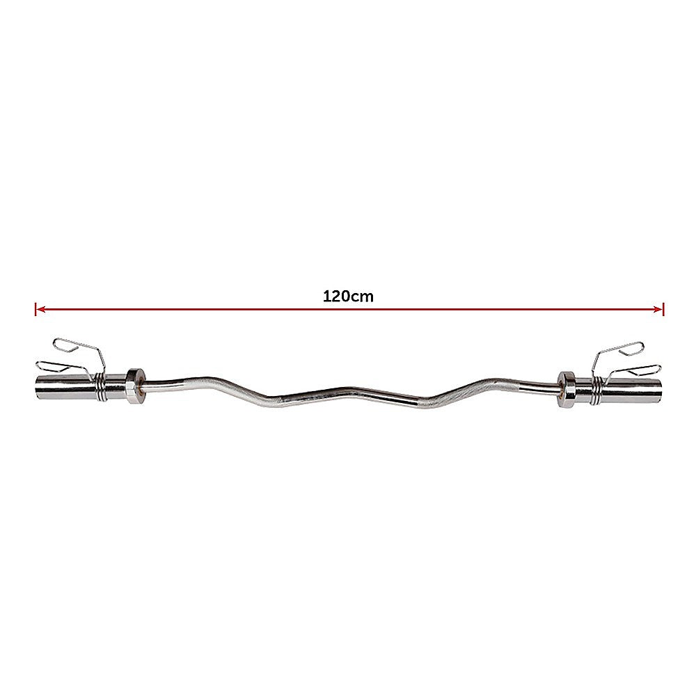 Chrome Olympic Curl Bar Barbell Heavy Duty EZ with Spring Collars-9