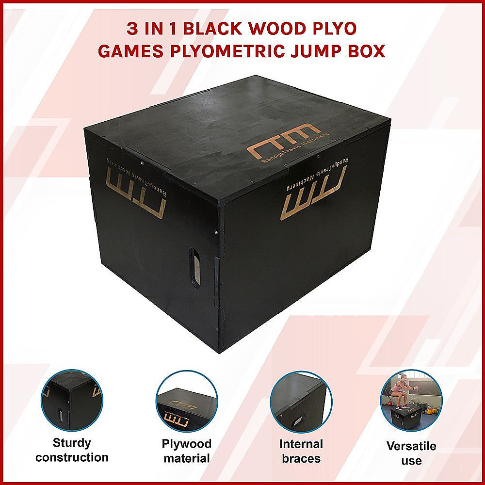 3 IN 1 Black Wood Plyo Games Plyometric Jump Box-2