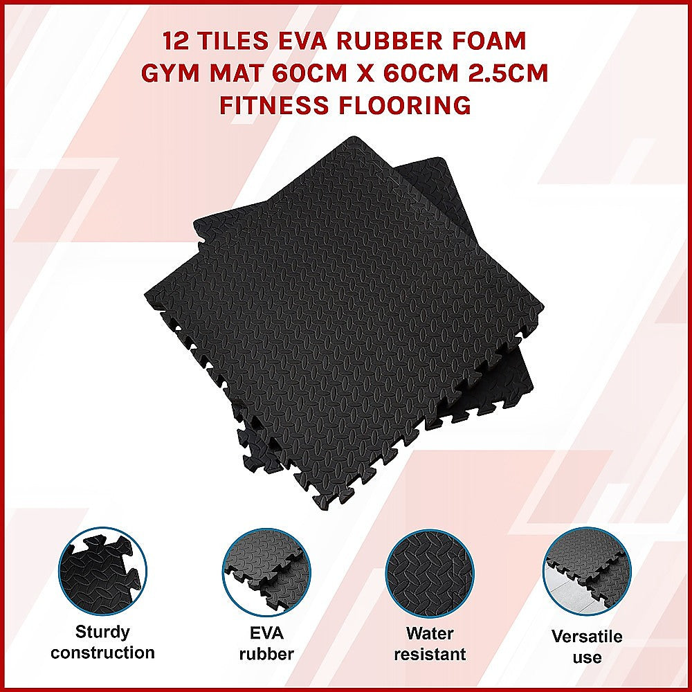 12 Tiles EVA Rubber Foam Gym Mat 60cm x 60cm 2.5cm Fitness Flooring-2