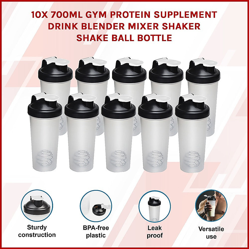 10x 700ml GYM Protein Supplement Drink Blender Mixer Shaker Shake Ball Bottle-2