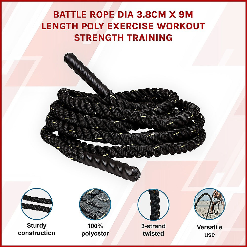 Battle Rope Dia 3.8cm x 9M length Poly Exercise Workout Strength Training-2