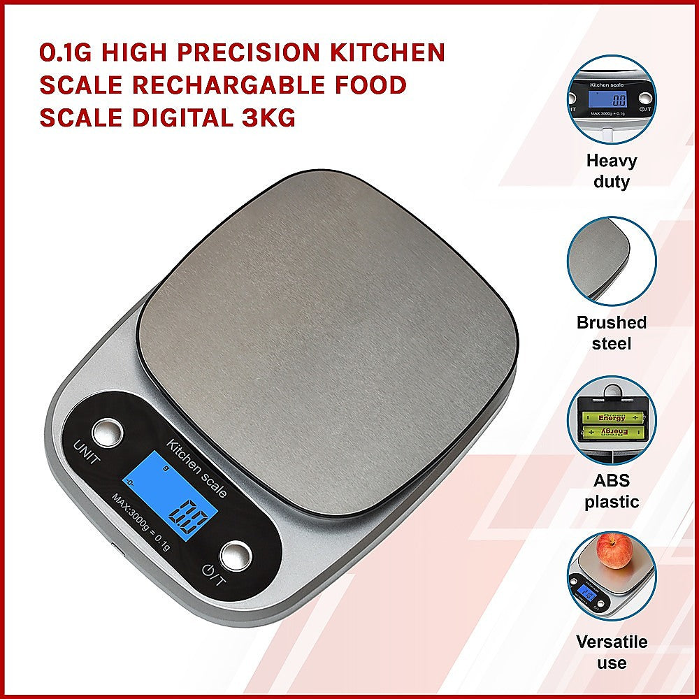 0.1g High Precision Kitchen Scale Rechargable Food Scale Digital 3KG-2