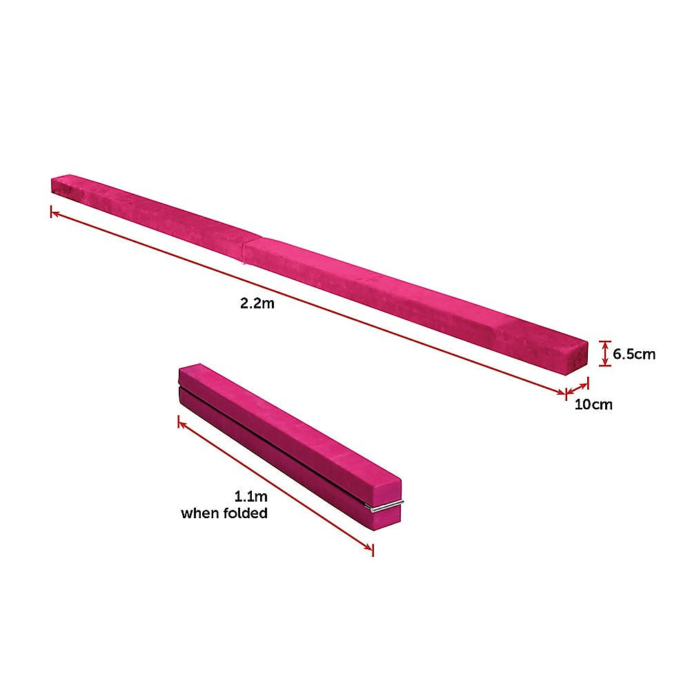 2.2m Gymnastics Folding Balance Beam Pink Synthetic Suede-7