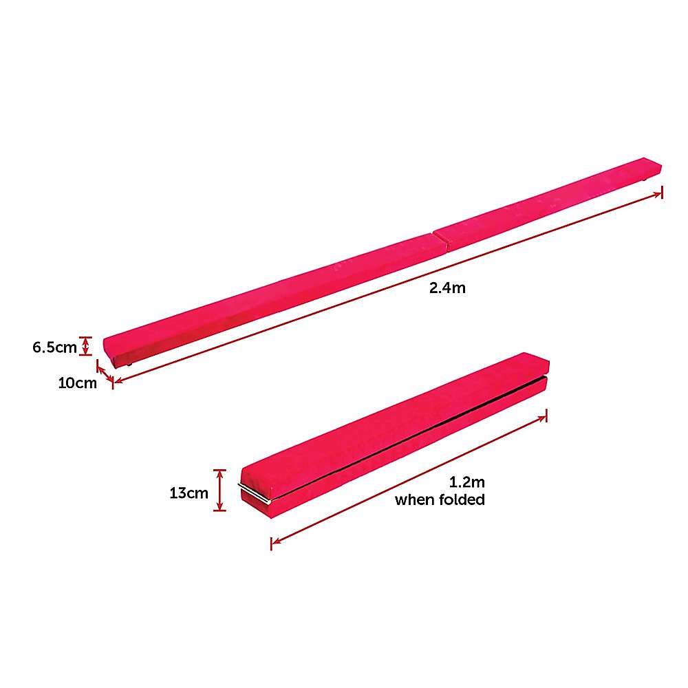 2.4m (8FT) Gymnastics Folding Balance Beam Pink Synthetic Suede-6