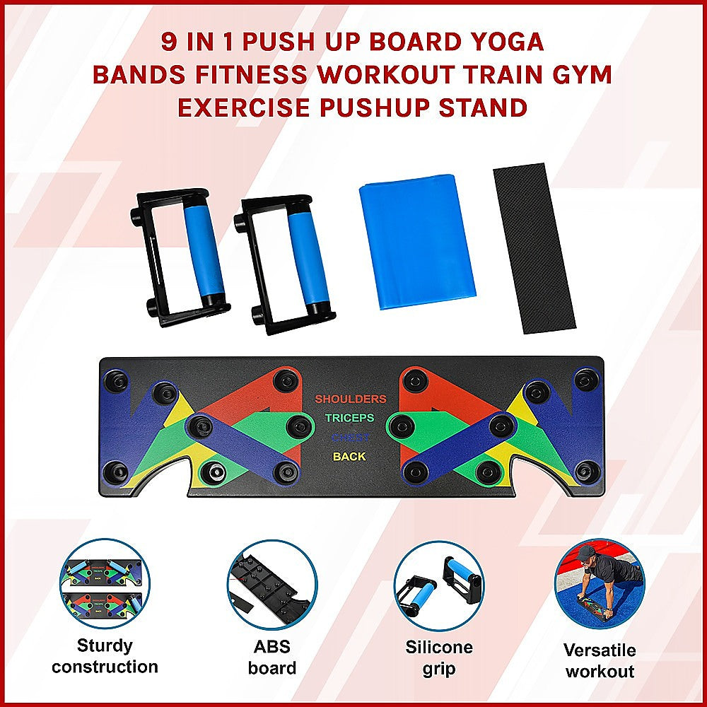 9 in 1 Push Up Board Yoga Bands Fitness Workout Train Gym Exercise Pushup Stand-2