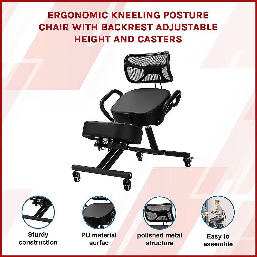 Ergonomic Kneeling Posture Chair with Backrest Adjustable Height and Casters-2