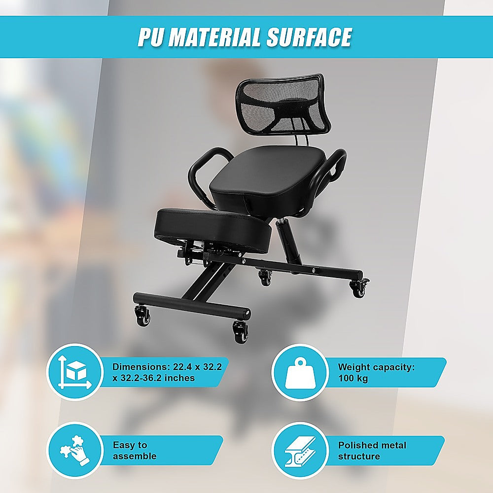 Ergonomic Kneeling Posture Chair with Backrest Adjustable Height and Casters-7