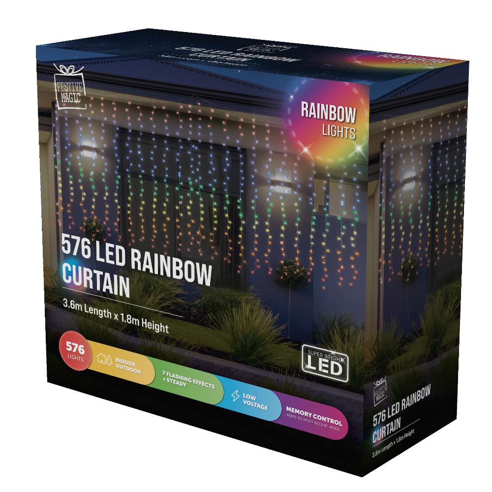 LED Curtain Lights Rainbow Color available in 2 sizes - 3.6 meter-6