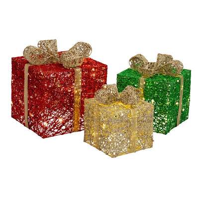 LED Jumbo Presents 3-Piece Glitter/Gold Bow Twinkle-1