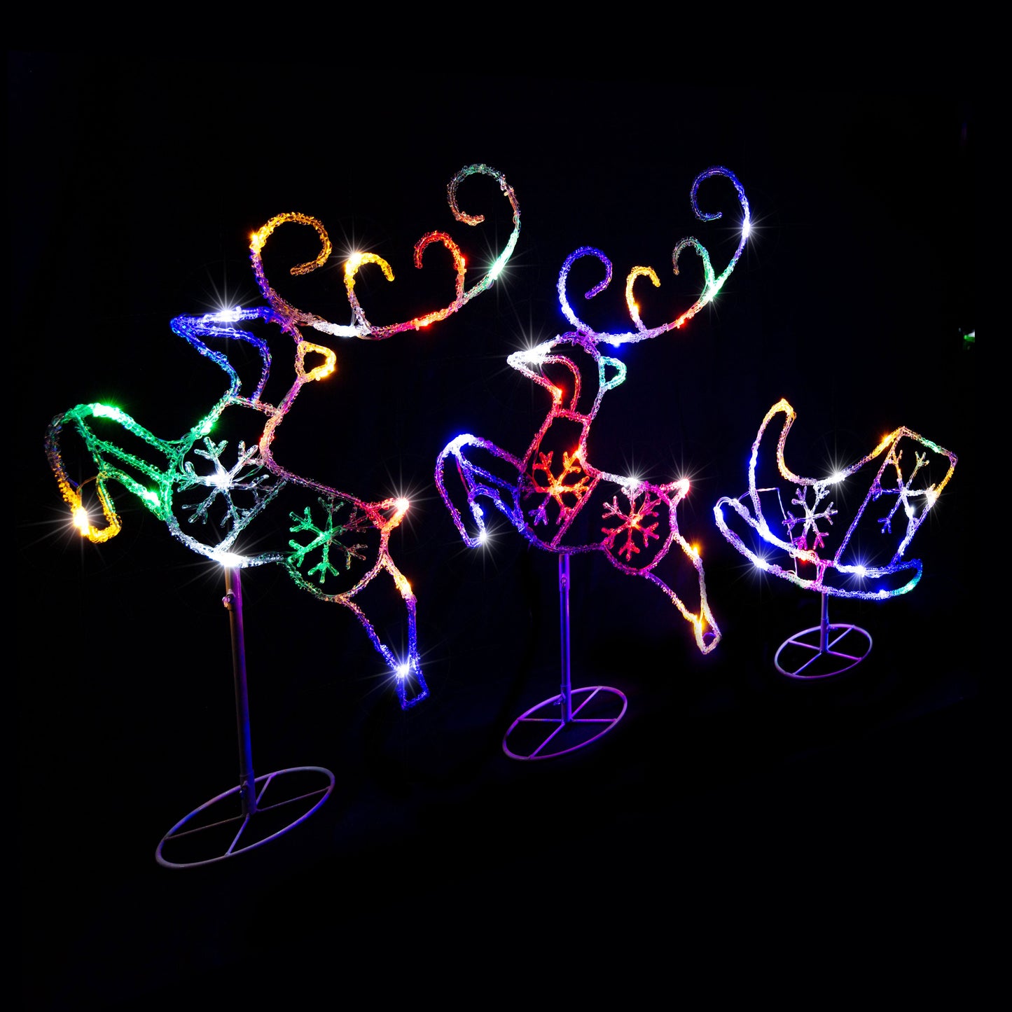 LED Acrylic Sleigh Reindeers Twinkle Multi-0