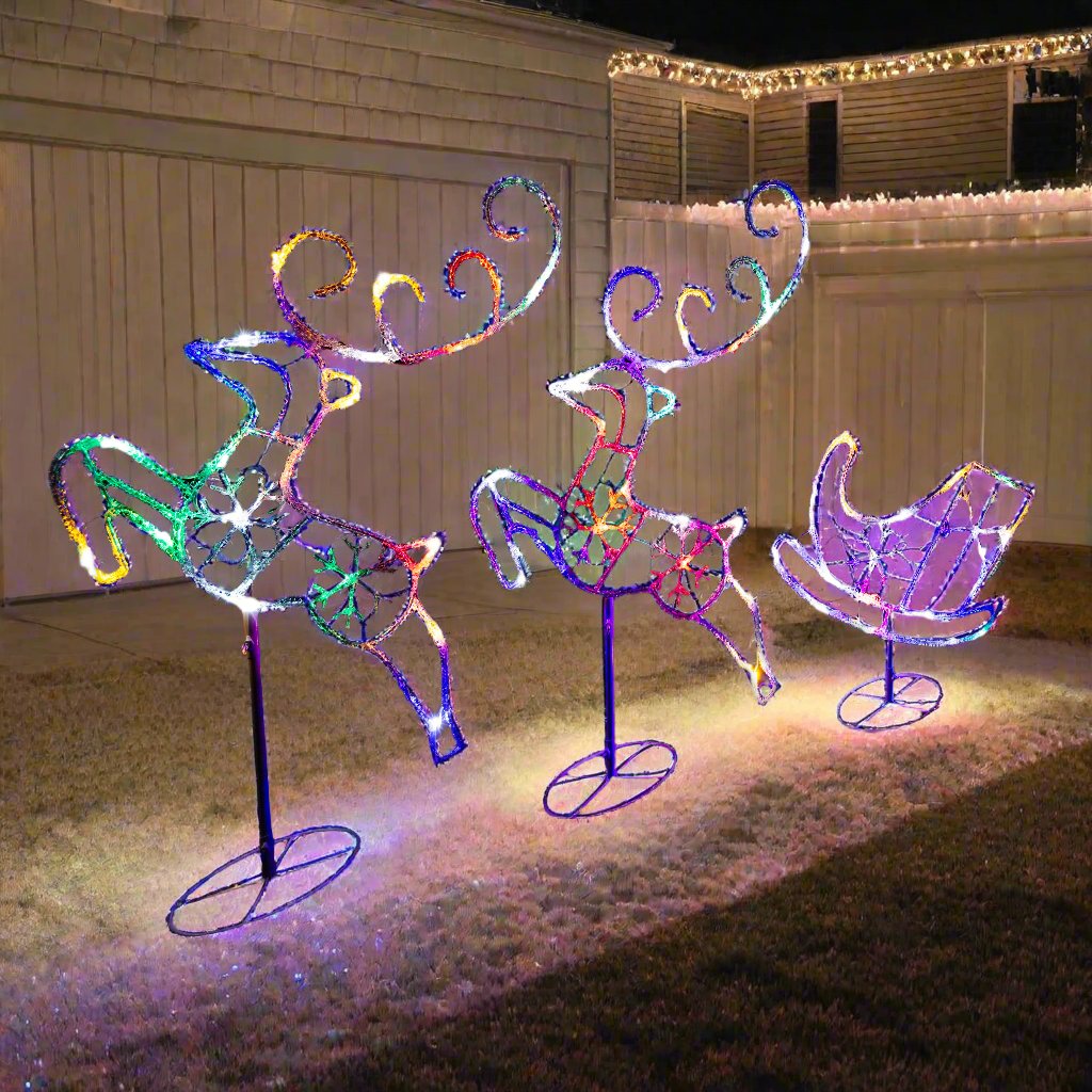 LED Acrylic Sleigh Reindeers Twinkle Multi-1