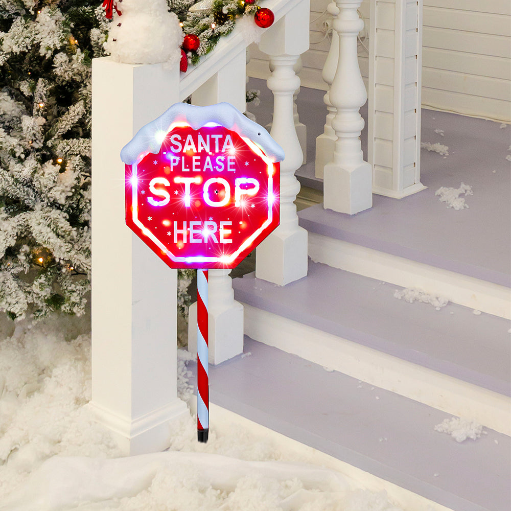 LED Stop Here Sign Multi 100cm Adjustable Height-0